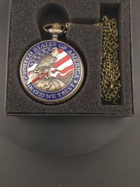Patriotic Eagle Pocket Watch - Blue and Gold Finish